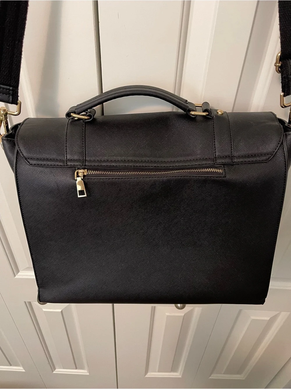 Black Faux Leather Briefcase Messenger Bag with Strap